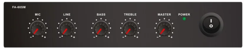 60W Compact Mixer Amplifier, 1 Mic, 1 Aux, 70V/100V/4-16ohms, AC230, 1U EC-EC-60SM 2