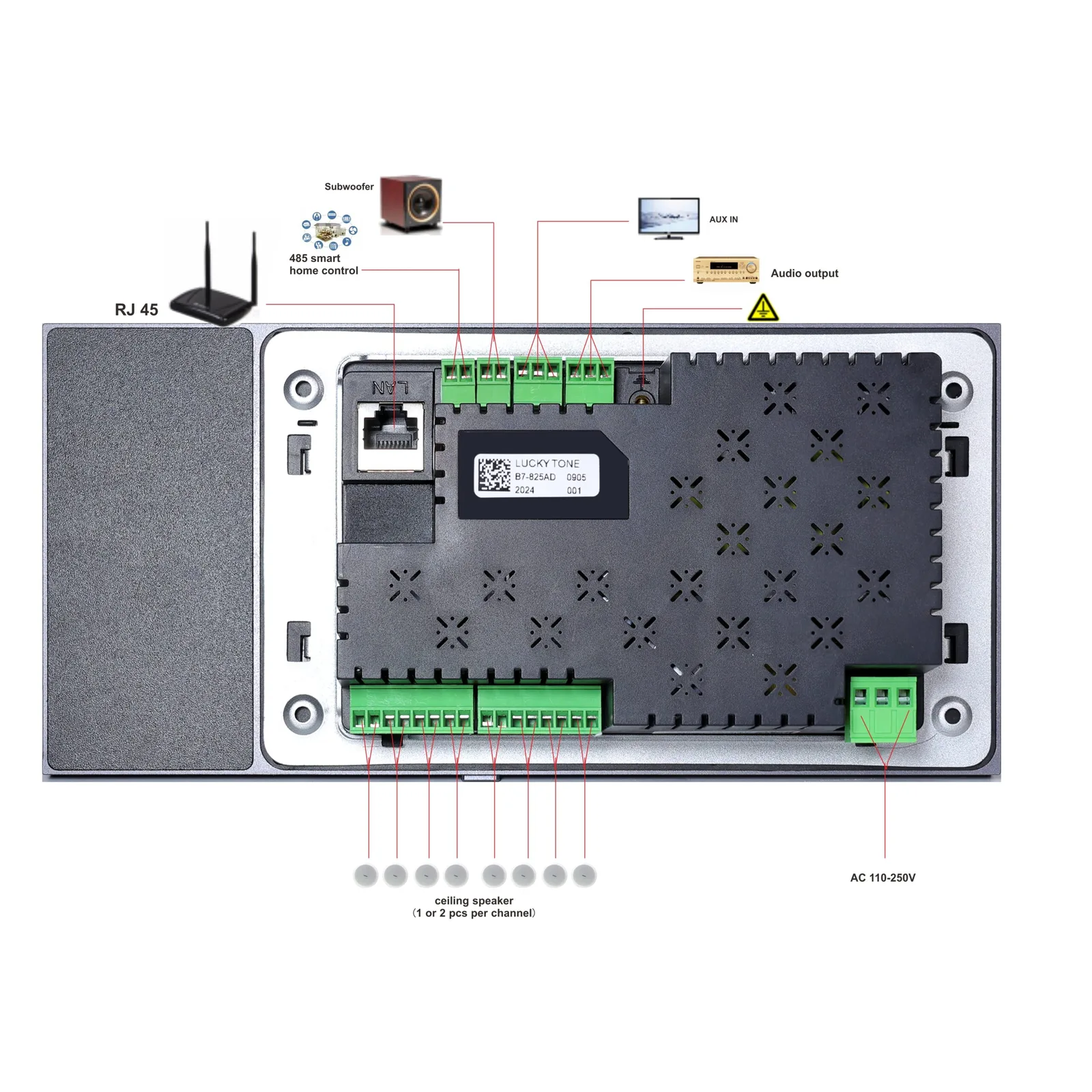 7-Inch Bluetooth Wall Amplifier 8*25W with Tuya/Zigbee 2